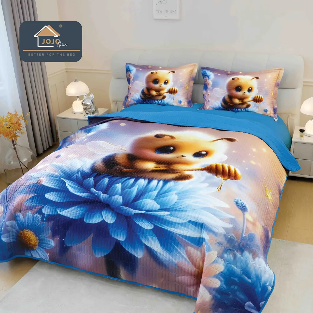 Cuvertură de pat cu imprimare digitală 5D — Albastru deschis 3