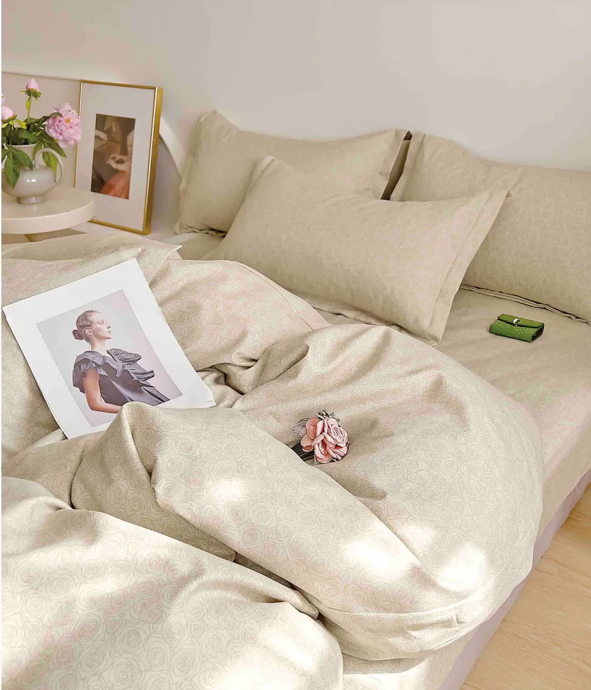 Lenjerie de pat 6 piese, cearceaf cu elastic — Bej