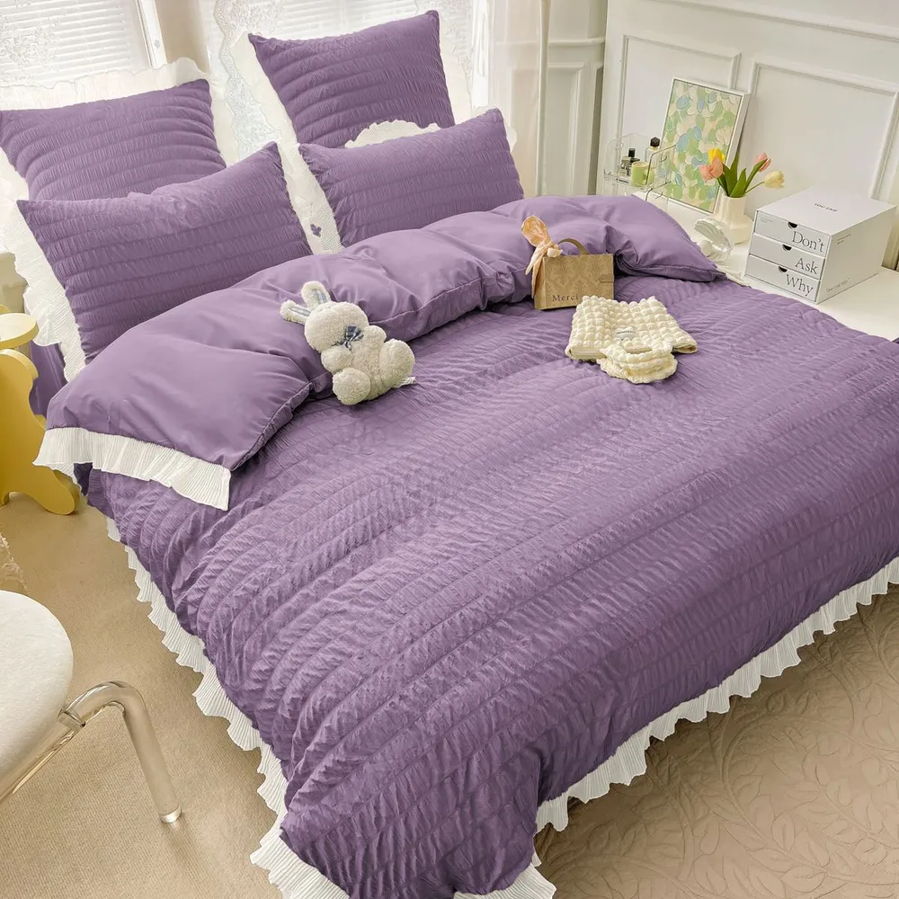 Lenjerie de pat creponată, 6 piese — Violet