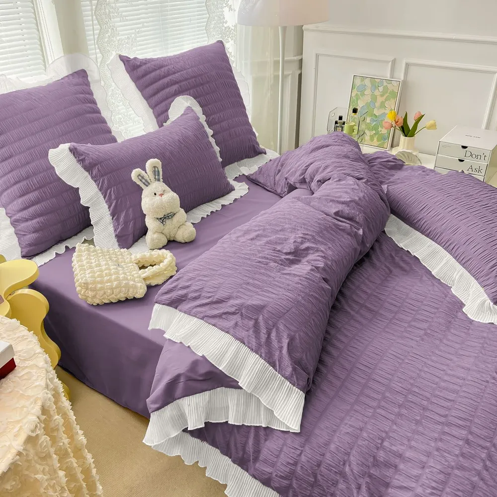 Lenjerie de pat creponată, 6 piese — Violet 2